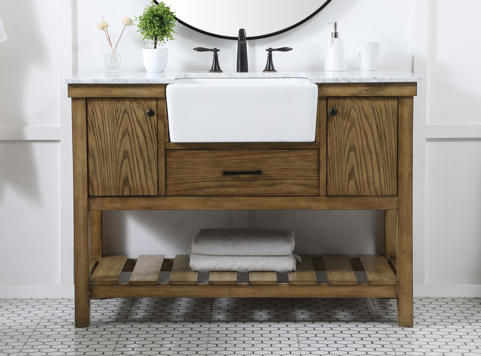 48 inch Single Bathroom Vanity in Driftwood with Backsplash Option