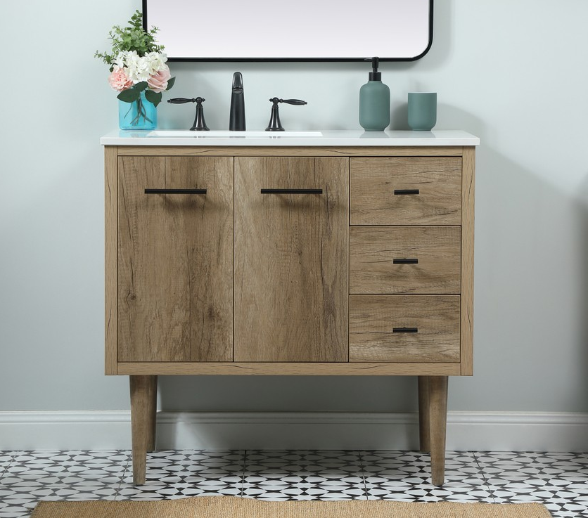 36 inch Single Bathroom Vanity in Natural oak with matching Backsplash Option