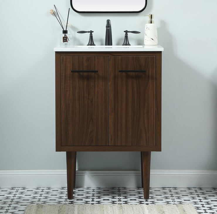 24 inch Single Bathroom Vanity in Walnut with Backsplash Option