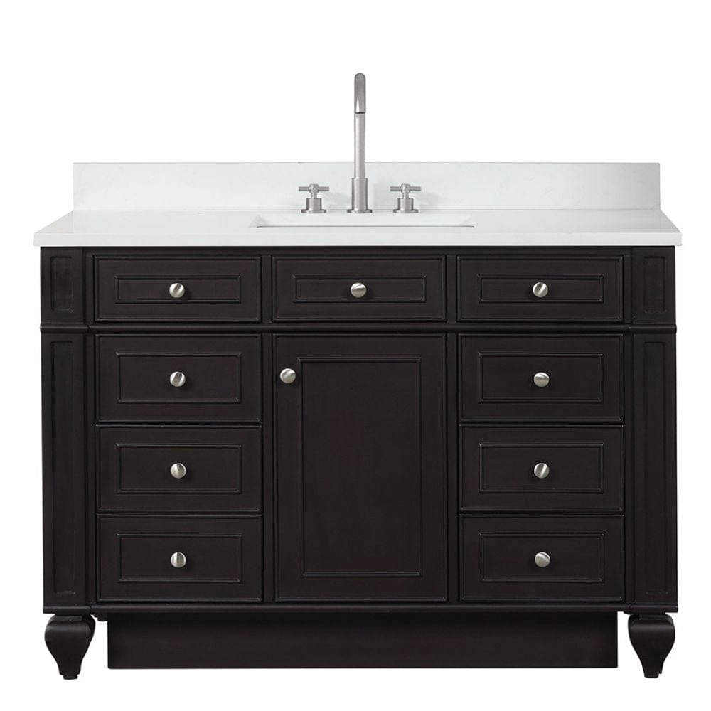Traditional 48" Single Sink Vanity with 0.75" Thick White Quartz Countertop in Espresso Finish 