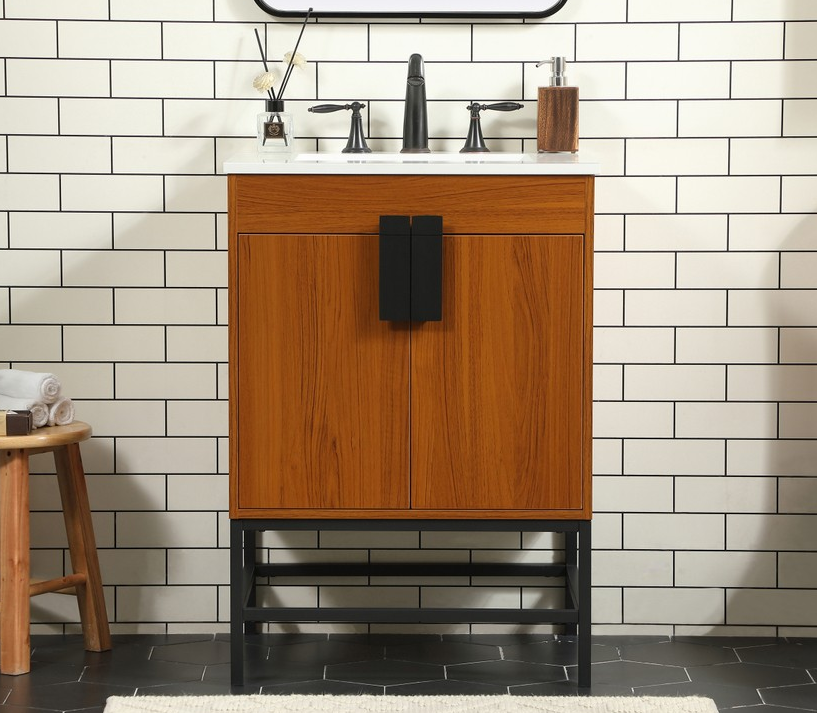 24 inch Single Bathroom Vanity in Teak Finish