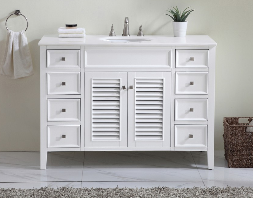 48 inch Single Bathroom Vanity in White with Ivory white Marble