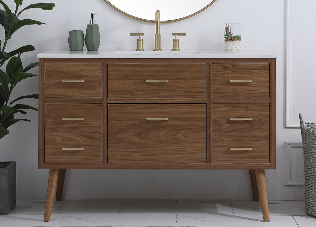 48 inch Bathroom Vanity in Walnut Brown with Backsplash Option