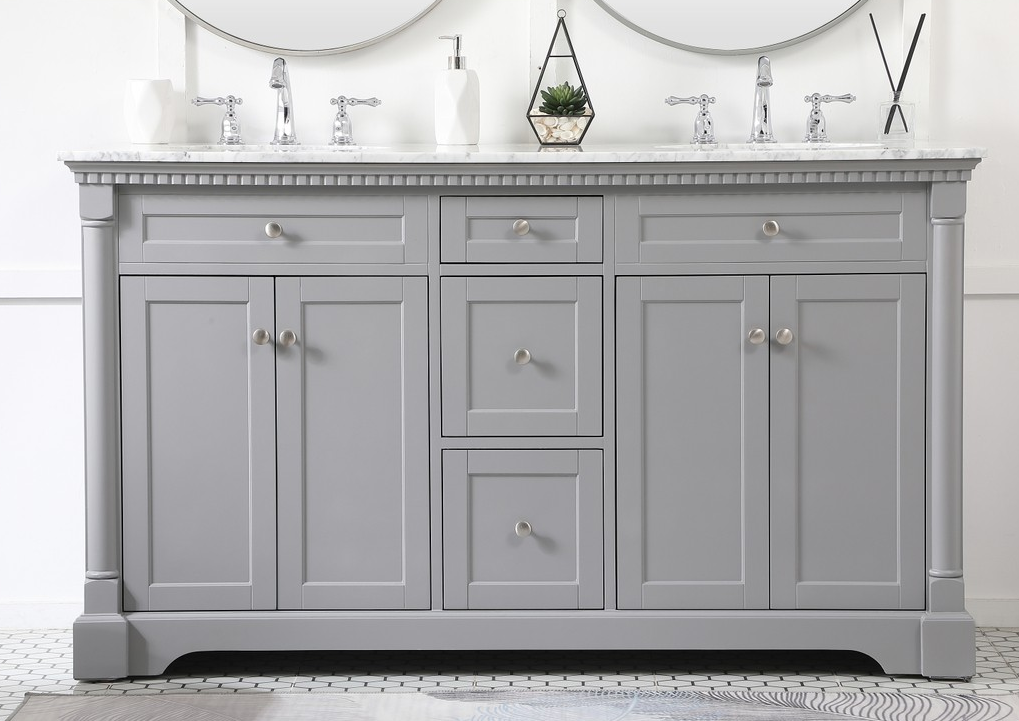 60 inch Double Bathroom Vanity in Grey with Two Finish Options