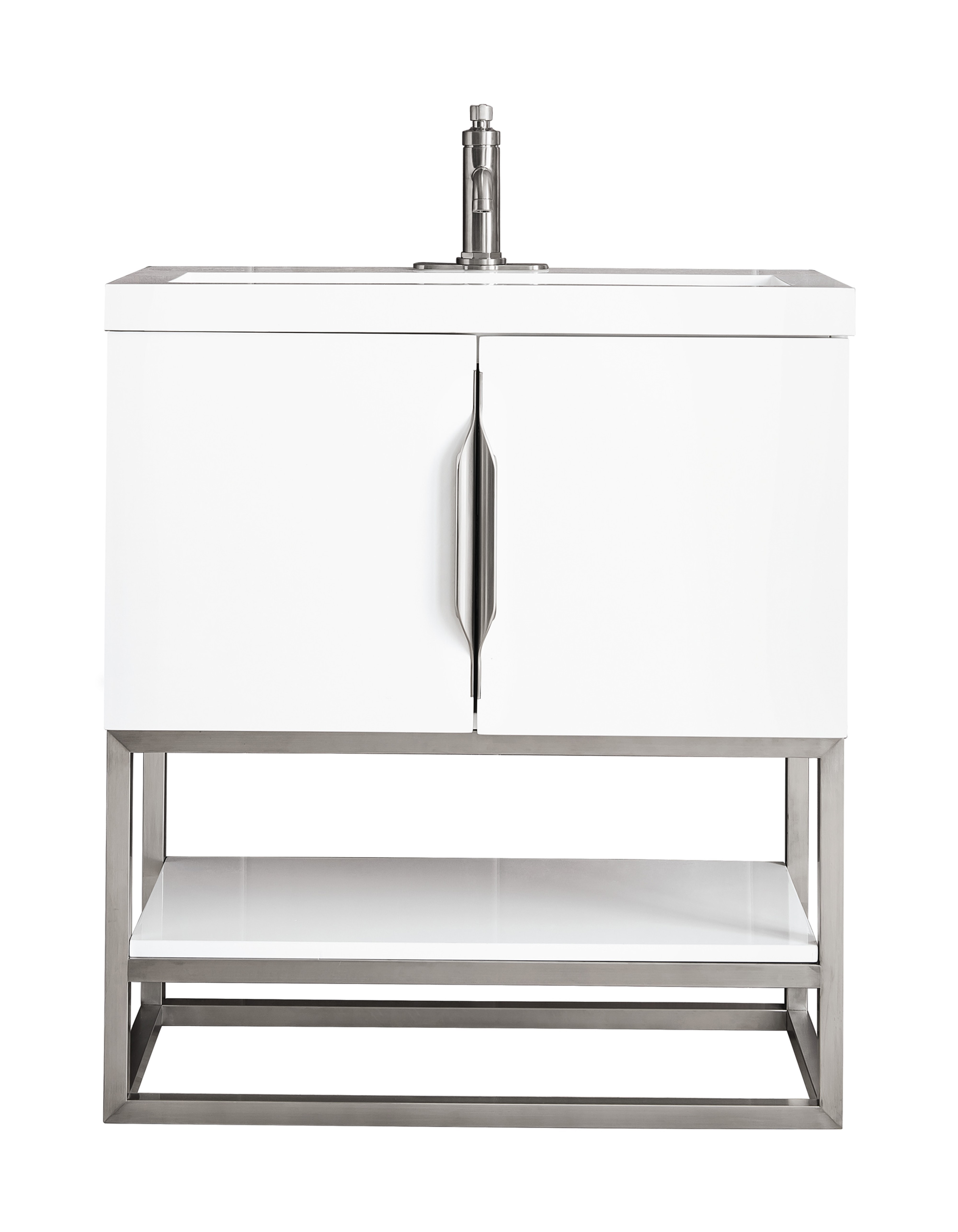 James Martin Columbia 31.5" Single Vanity, Glossy White w/ White Glossy Composite Stone Top with Stand Finish Options