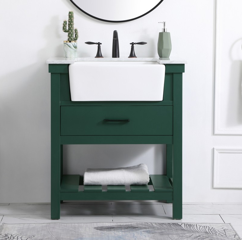 30 inch Single Bathroom Vanity in Green with Backsplash Option