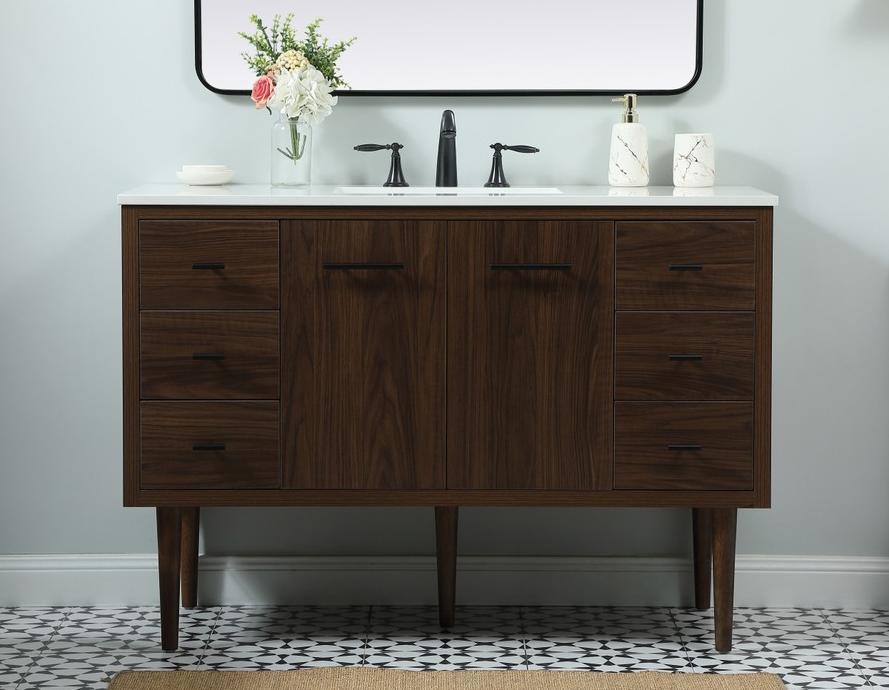 48 inch Single Bathroom Vanity in Walnut with matching Backsplash Option