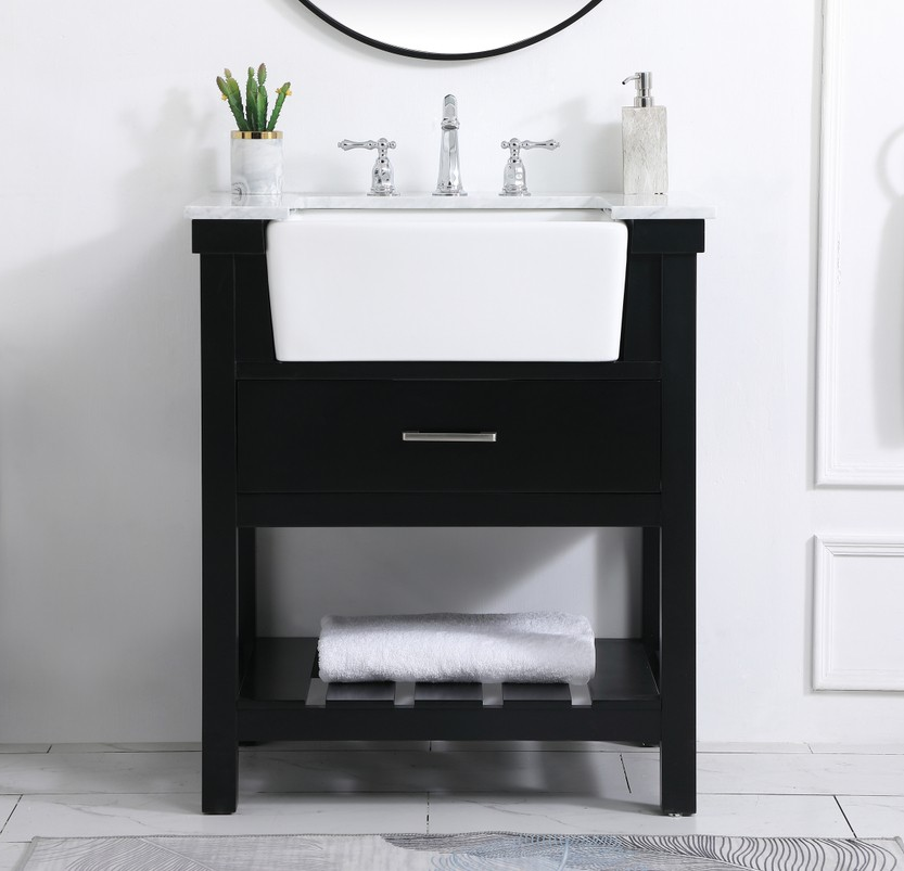 30 inch Single Bathroom Vanity in Black with Backsplash Option