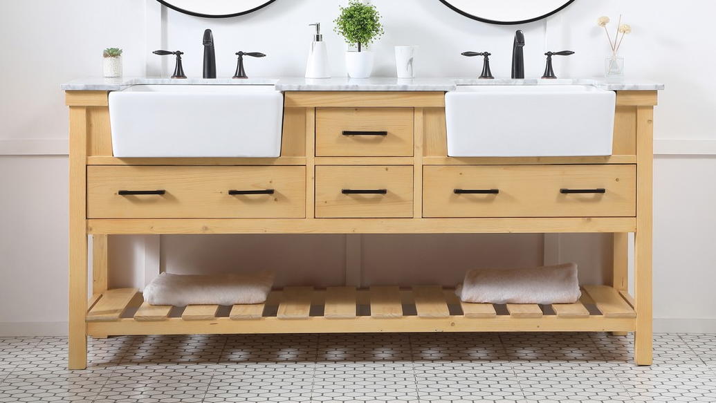 72 inch Double Bathroom Vanity in Natural Wood