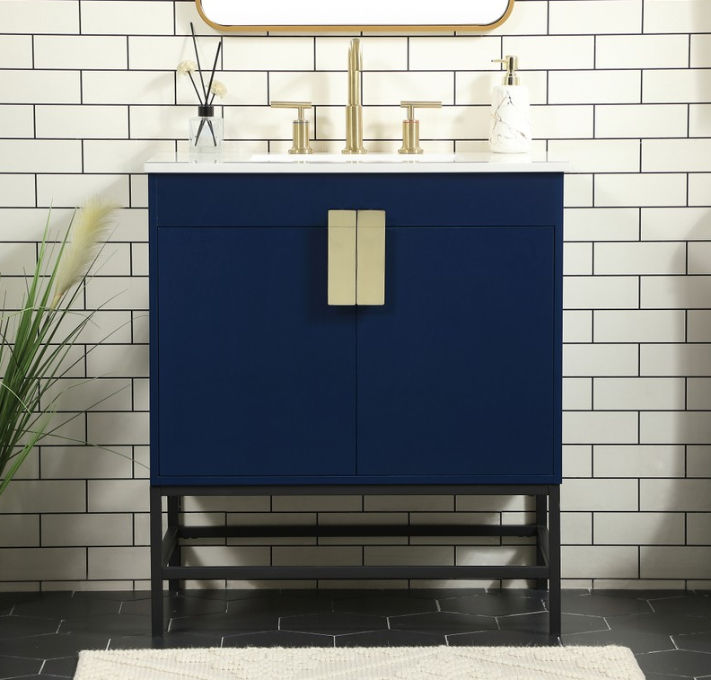 30 inch Single Bathroom Vanity in Blue with Two Finish Options with backsplash option