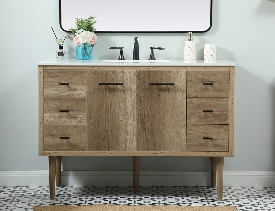 48 inch Single Bathroom Vanity in Natural oak with matching Backsplash Option