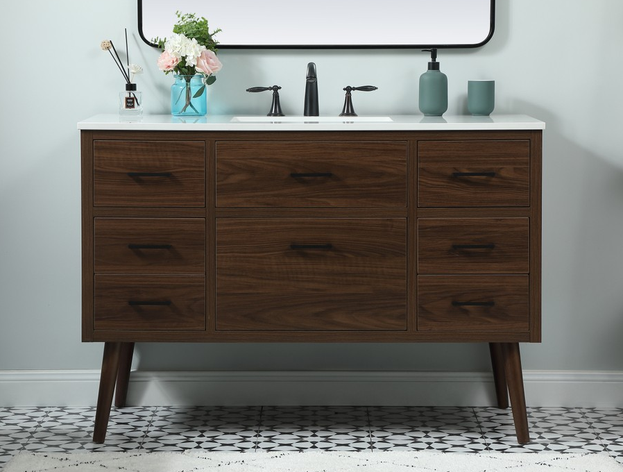 48 inch Single Bathroom Vanity in Walnut with Backsplash Option