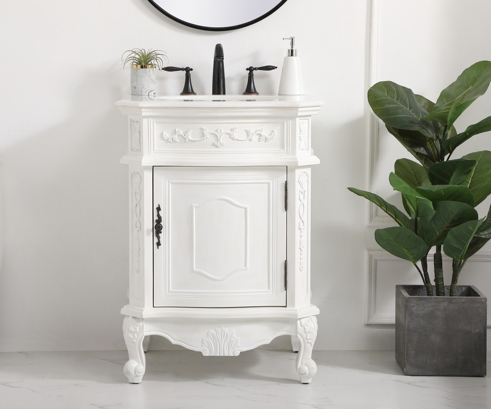 24 inch Modern Fitting Single Bathroom Vanity in Antique White