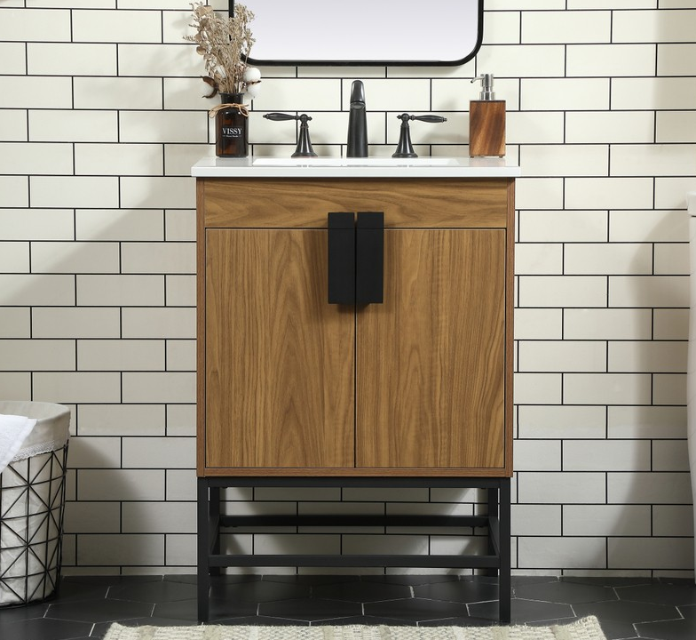 24 inch Single Bathroom Vanity in Walnut Brown Finish