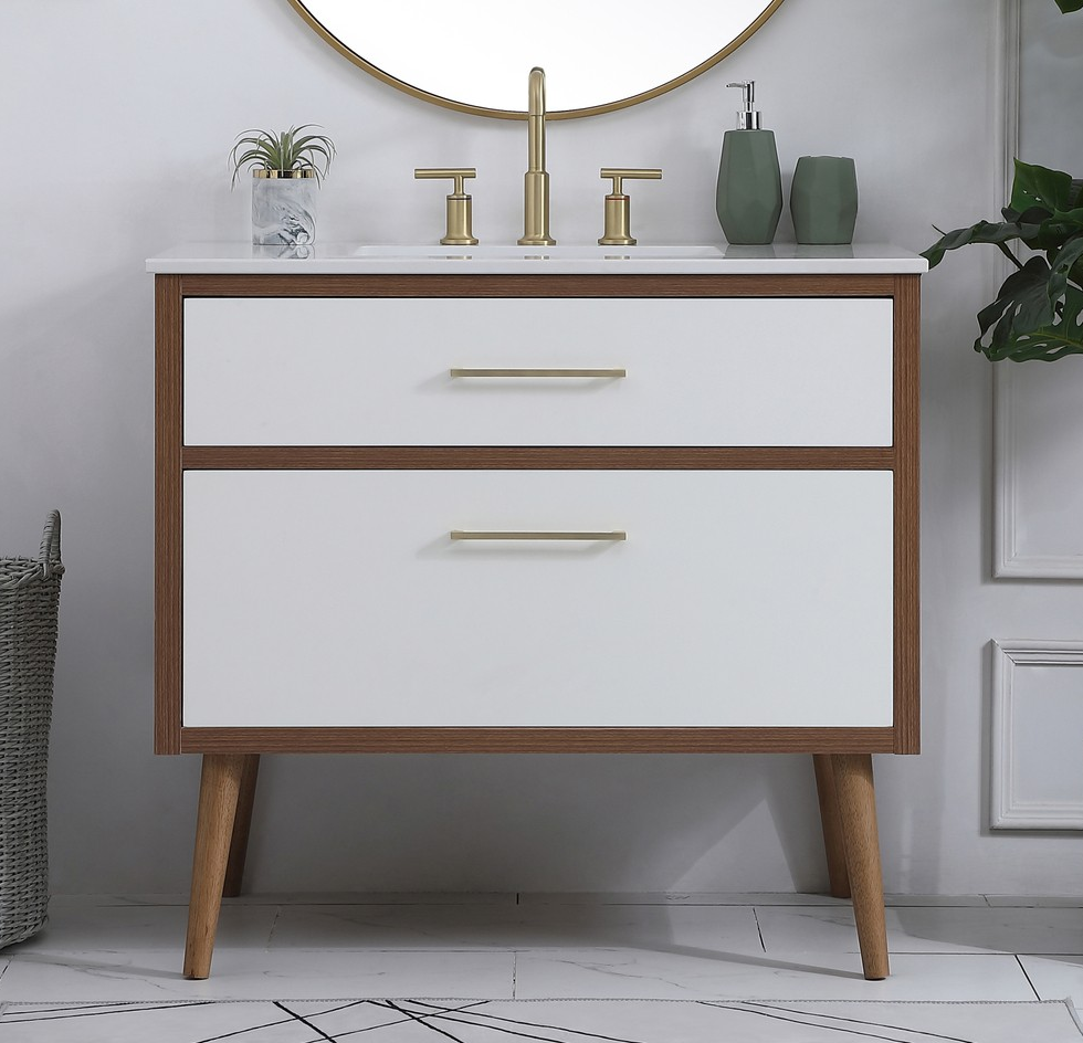 36 inch Bathroom Vanity in White with Backsplash Option