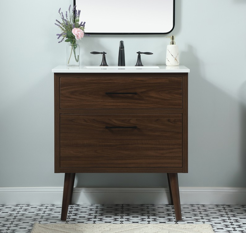 30 inch Single Bathroom Vanity in Walnut with Backsplash Option