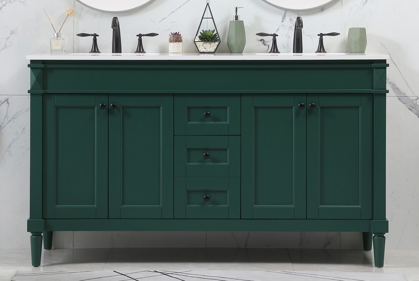 60 inch Modern Fitting Double Bathroom Vanity in Green