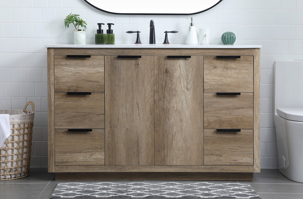 54 Inch Single Bathroom Vanity in Natural Oak