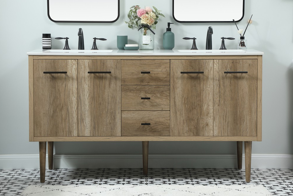 60 inch Double Bathroom Vanity in Natural oak Finish