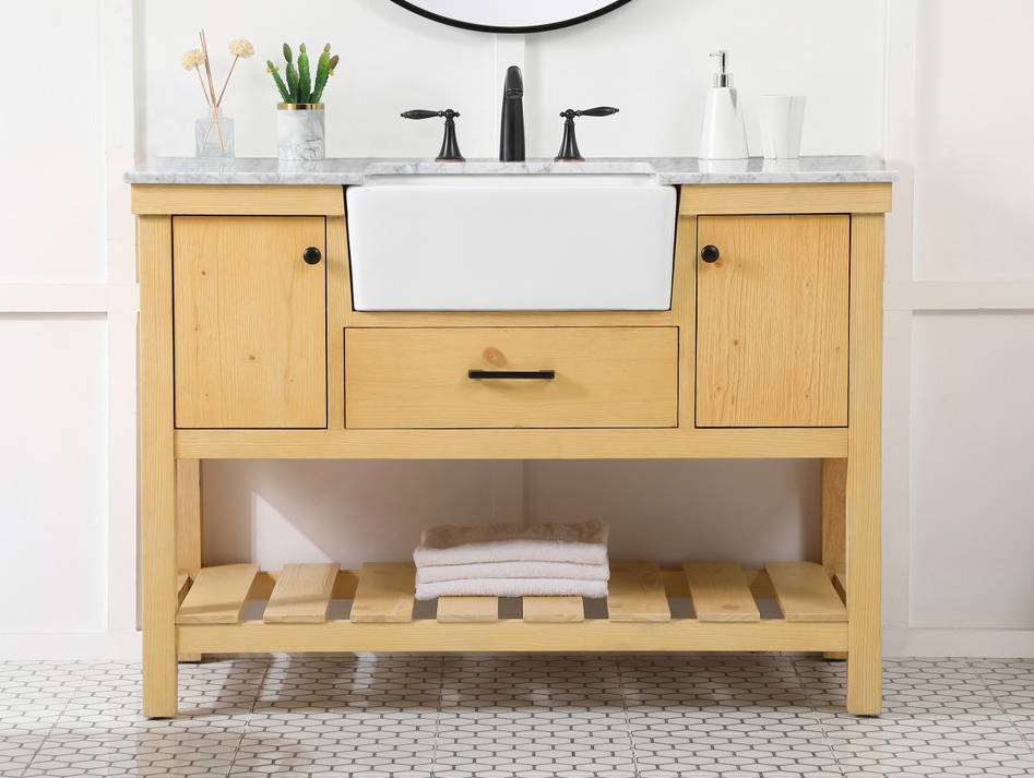 48 inch Single Bathroom Vanity in Natural Wood with Backsplash Option