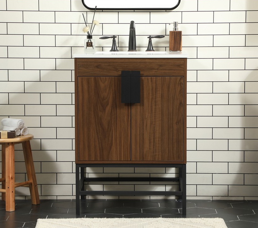 24 inch Single Bathroom Vanity in Walnut Finish