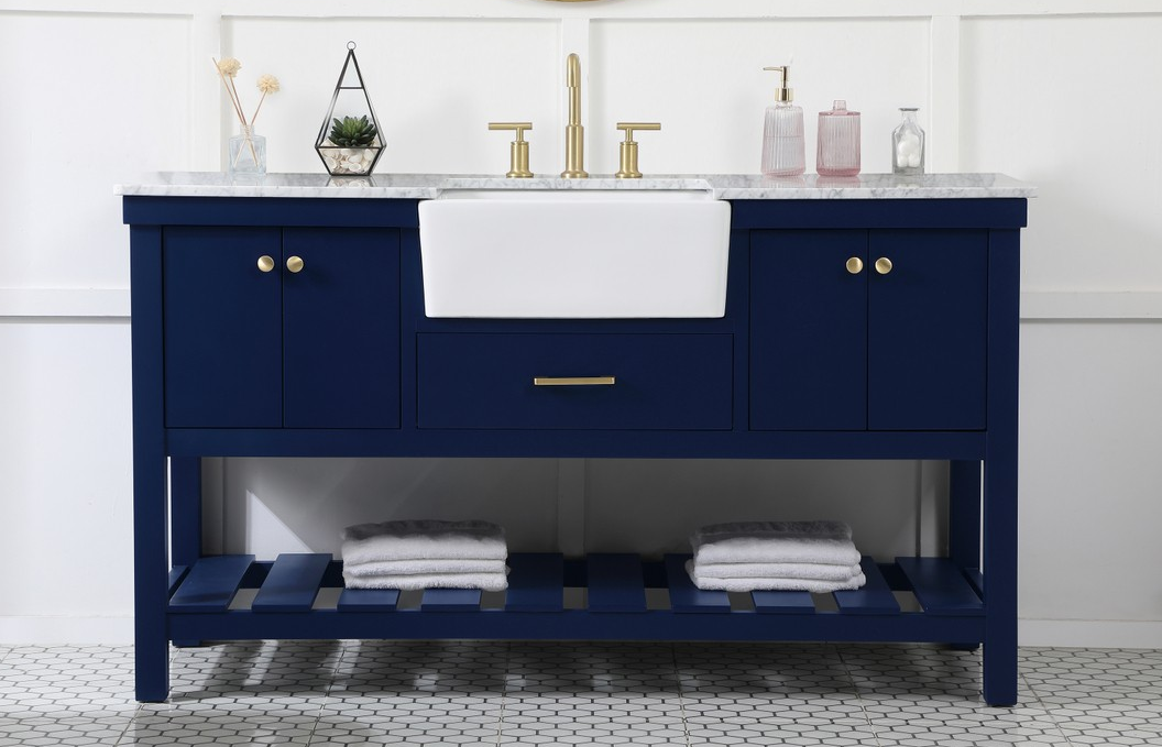 60 inch Single Bathroom Vanity in Blue with Three Finish Options