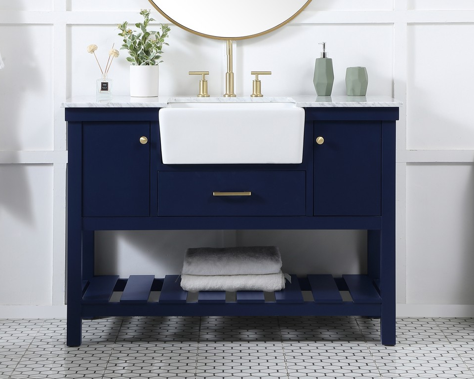 48 inch Single Bathroom Vanity in Blue with Three Finish Options and Backsplash Option