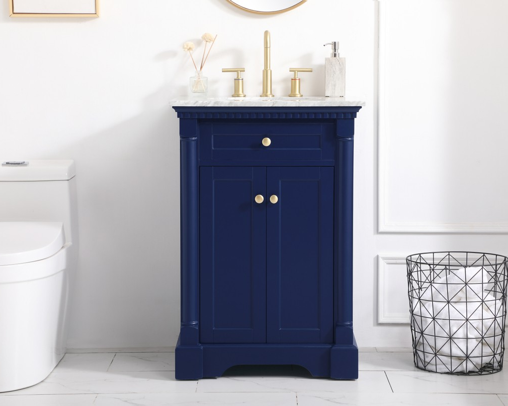 24 inch Single Bathroom Vanity in Blue with Three Finish Options