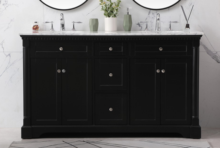 60 inch Double Bathroom Vanity set in Black