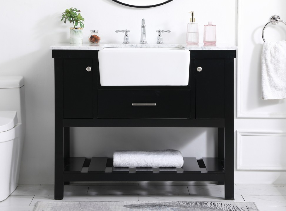 42 inch Single Bathroom Vanity in Black with Backsplash Option