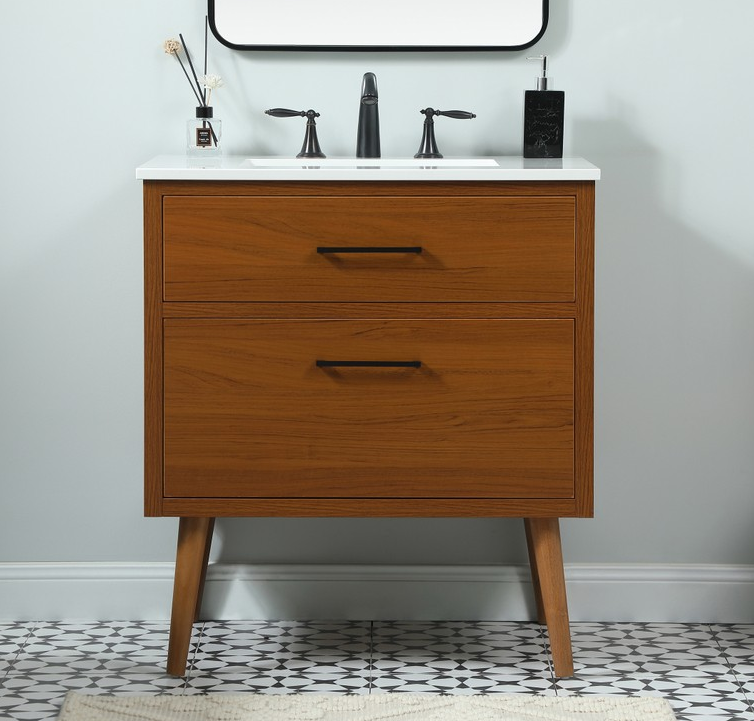 30 inch Single Bathroom Vanity in Teak with Backsplash Option