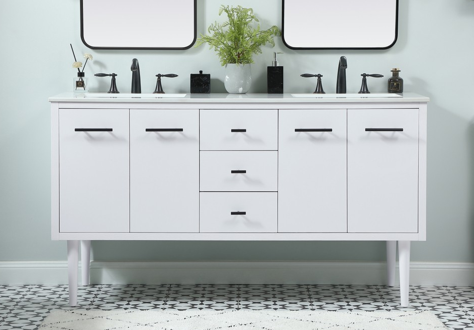 60 inch Double Bathroom Vanity in White Finish