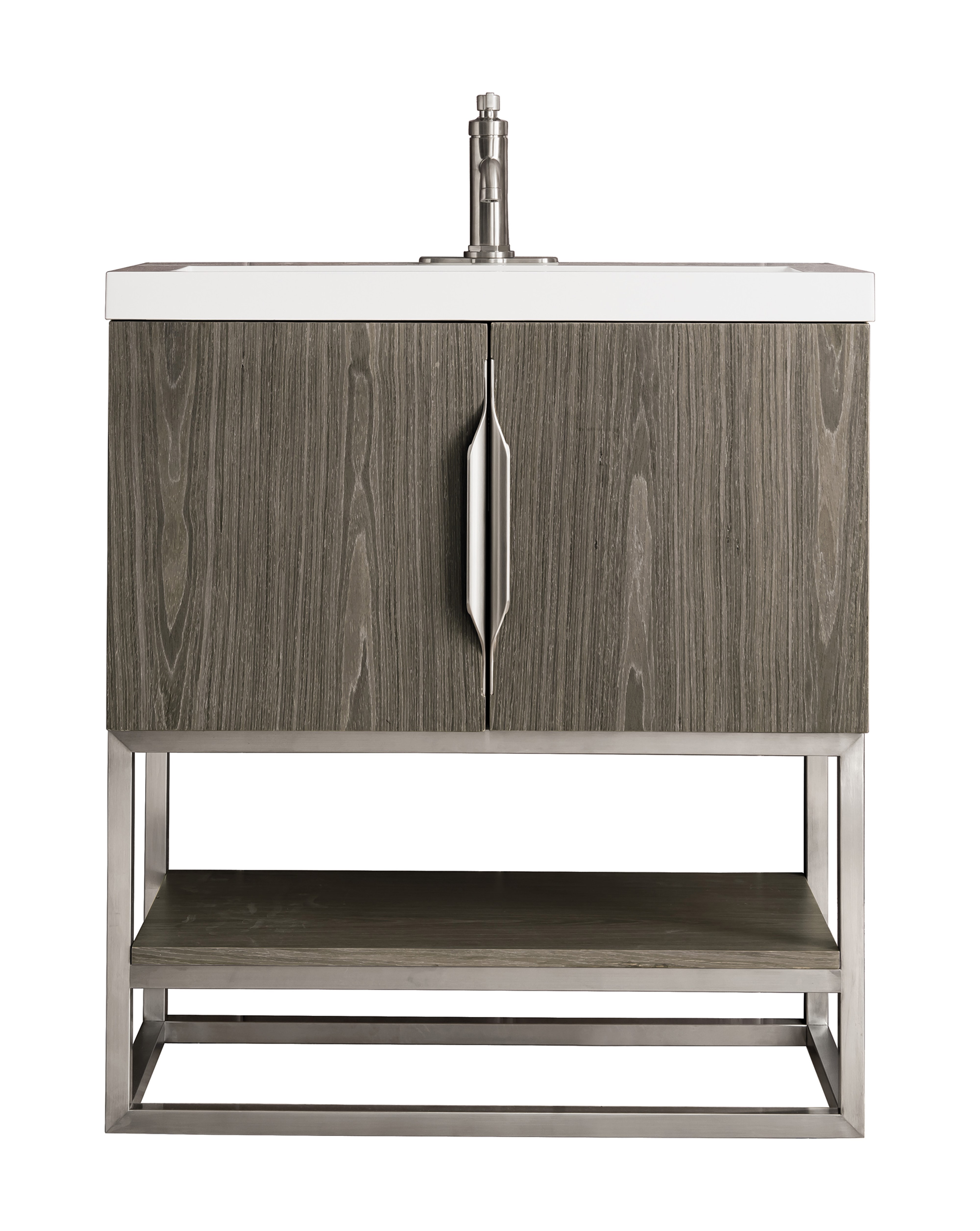 James Martin Columbia 31.5" Single Vanity, Ash Gray w/ White Glossy Composite Stone Top with Stand Finish Options