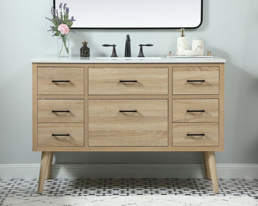 48 inch Single Bathroom Vanity in Mango Wood with Backsplash Option