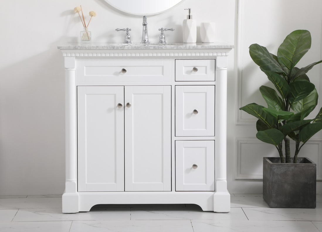 36 inch Single Bathroom Vanity in White with Three Finish Options