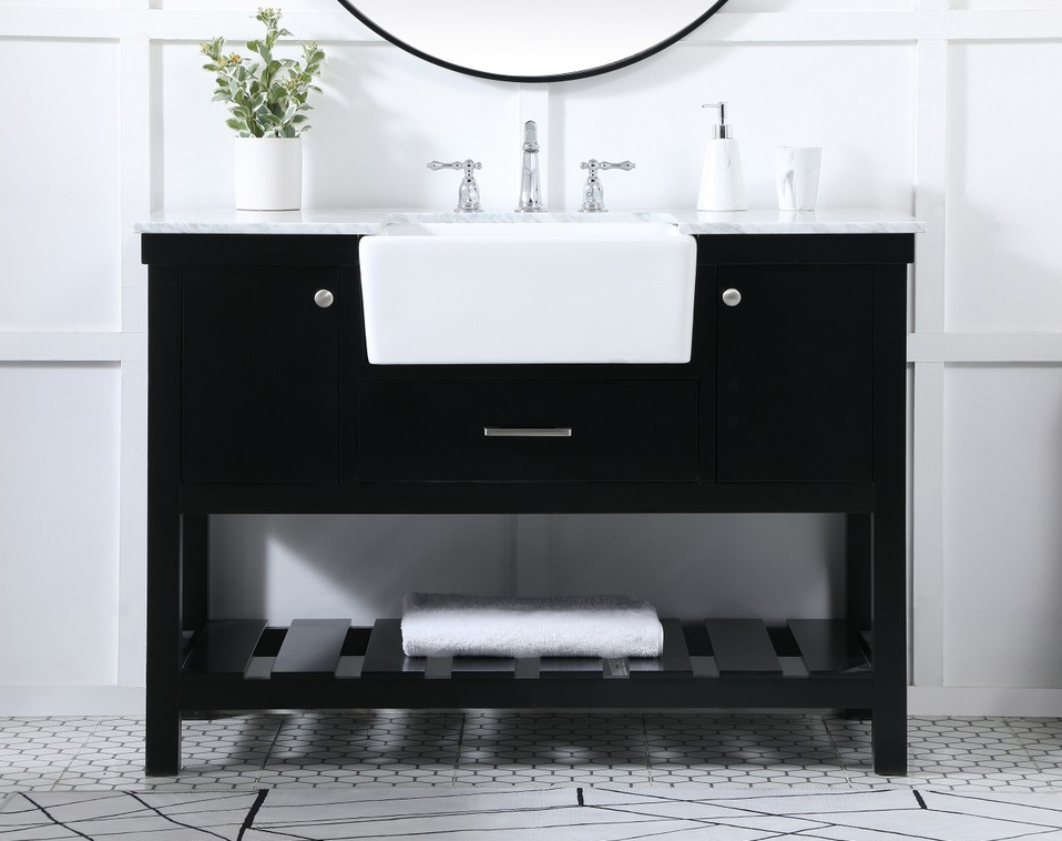 48 inch Single Bathroom Vanity in Black with Backsplash Option