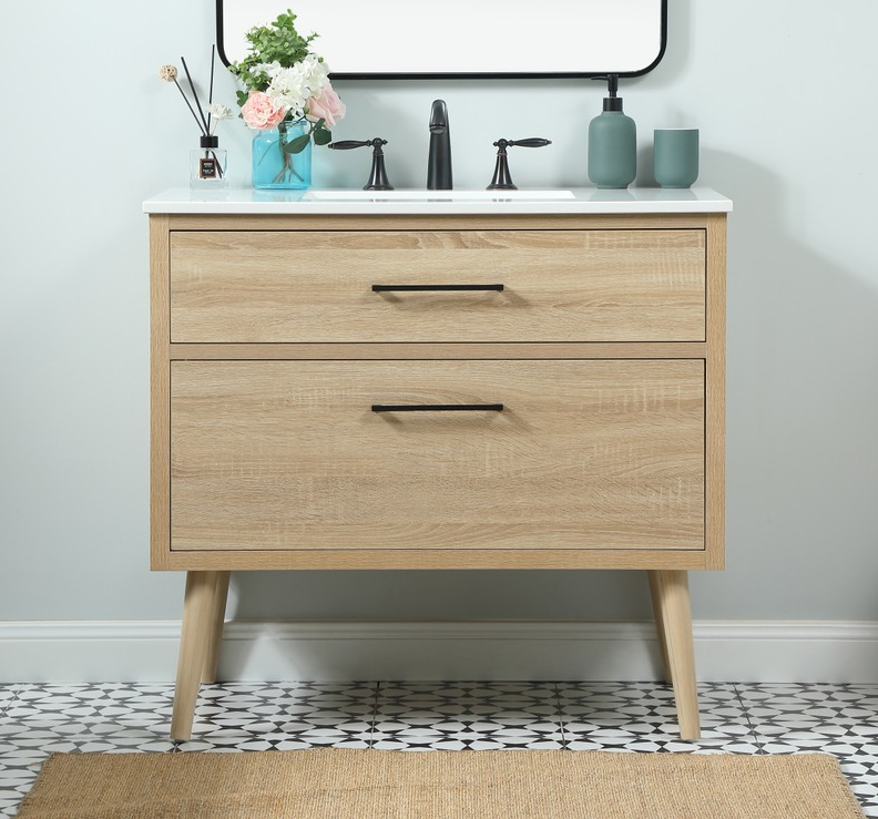 36 inch Single Bathroom Vanity in Mango Wood with Backsplash Option