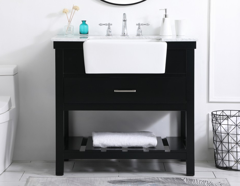 36 inch Single Bathroom Vanity in Black with Backsplash Option