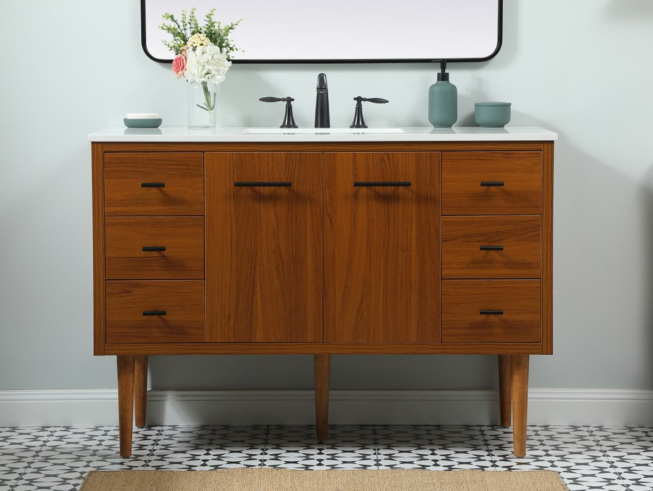 48 inch Single Bathroom Vanity in Teak with matching Backsplash Option