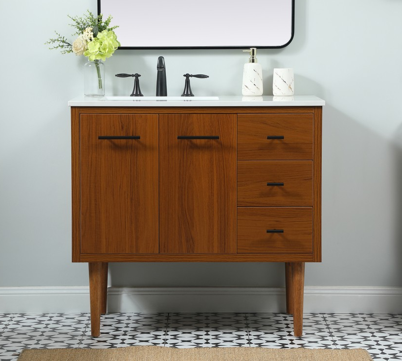 36 inch Single Bathroom Vanity in Teak with matching Backsplash Option