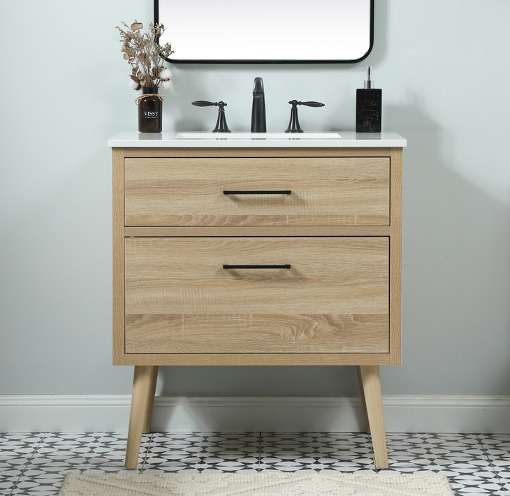 30 inch Single Bathroom Vanity in Mango Wood with Backsplash Option