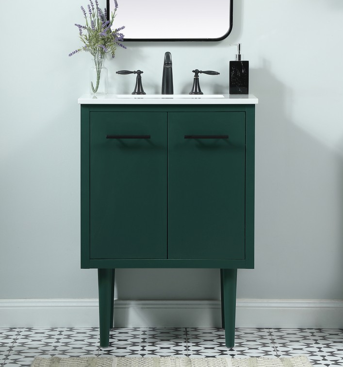 24 inch Single Bathroom Vanity in Green with Backsplash Option