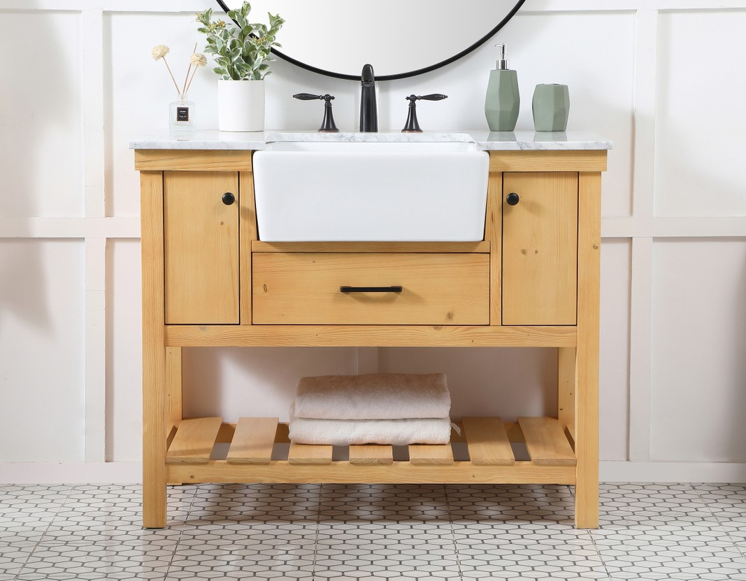 42 inch Single Bathroom Vanity in Natural Wood with Backsplash Option