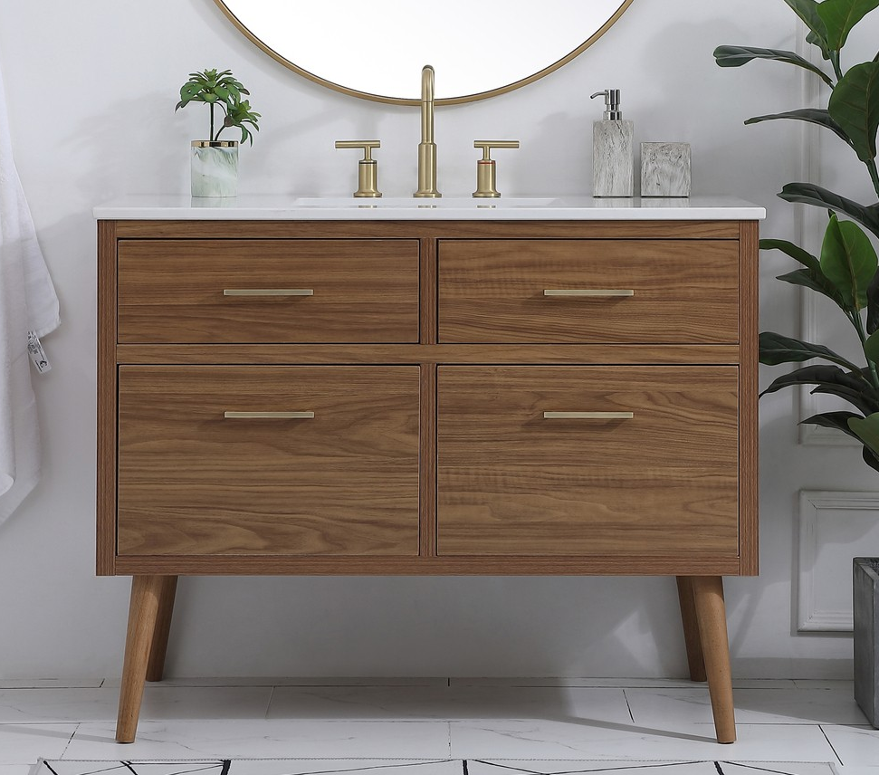 42 inch Bathroom Vanity in Walnut Brown with Backsplash Option