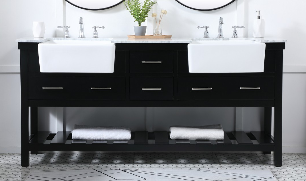 72 inch Double Bathroom Vanity in Black