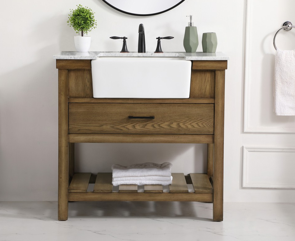 36 inch Single Bathroom Vanity in Driftwood with Backsplash Option