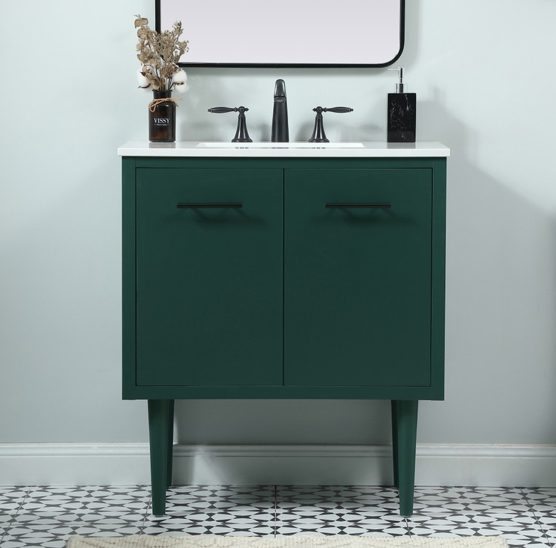 30 inch Single Bathroom Vanity in Green with matching Backsplash Option