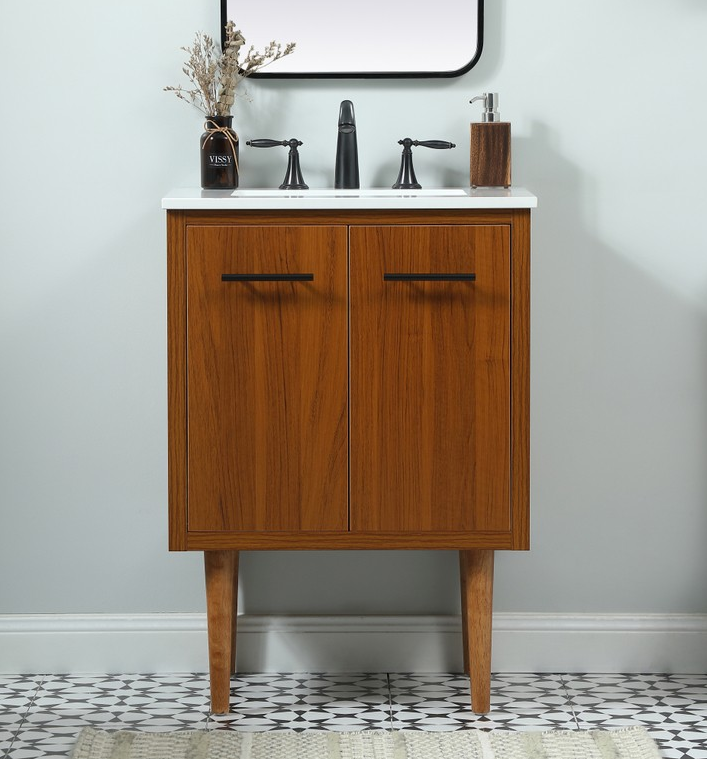 24 inch Single Bathroom Vanity in Teak with Backsplash Option