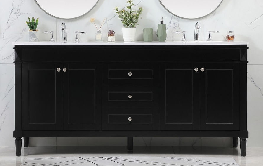 72 inch Modern Fitting Double Bathroom Vanity in Black 