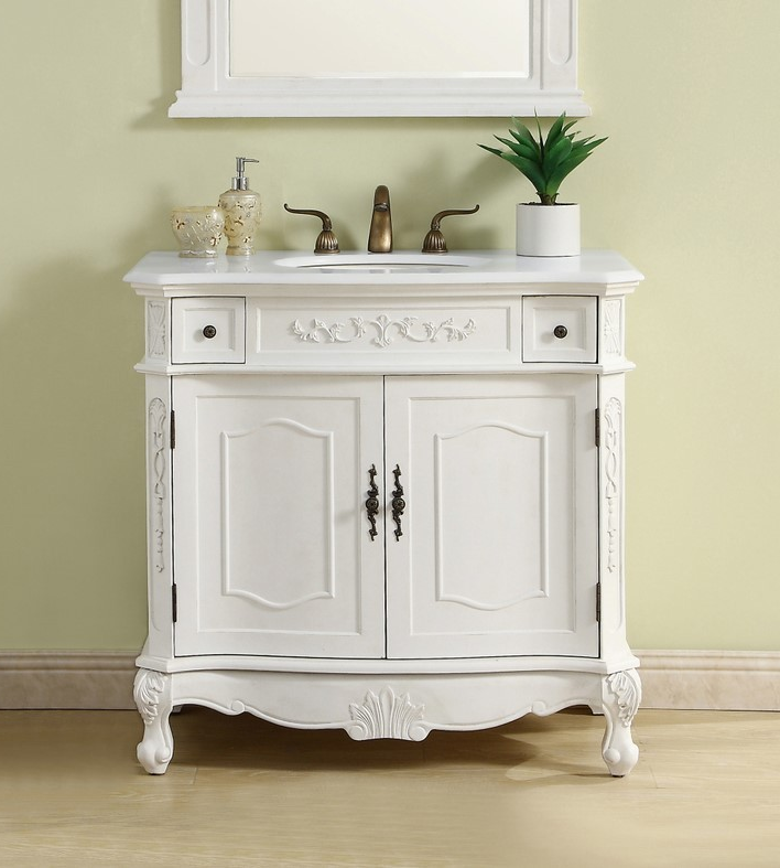 36 inch Adelina Single Bathroom Vanity in Antique White with Ivory White Marble